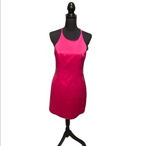 Sugar+Lips hot pink t-strap satin like mini dress